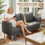 70" Modern Loveseat Sofa 2-Seater Deep Seat Couch, Cozy Small Couch Sofa | Love Seat Couches, USB Type-C Ports, Linen Fabric, Living Room Bedroom Office Apartment, Dark Grey - Image 5
