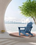 SERWALL Folding Adirondack Chair Set of 2 with Cup Holder for Fire Pit-Blue | Adirondack Chairs Set for Patio Garden Outdoors, All Weather Plastic Fire Pit Chair, Wood Texture, SGS Tested, Lawn Chairs - Image 3