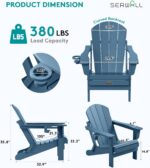 SERWALL Folding Adirondack Chair Set of 2 with Cup Holder for Fire Pit-Blue | Adirondack Chairs Set for Patio Garden Outdoors, All Weather Plastic Fire Pit Chair, Wood Texture, SGS Tested, Lawn Chairs - Image 4