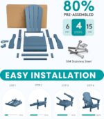 SERWALL Folding Adirondack Chair Set of 2 with Cup Holder for Fire Pit-Blue | Adirondack Chairs Set for Patio Garden Outdoors, All Weather Plastic Fire Pit Chair, Wood Texture, SGS Tested, Lawn Chairs - Image 6