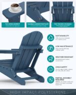 SERWALL Folding Adirondack Chair Set of 2 with Cup Holder for Fire Pit-Blue | Adirondack Chairs Set for Patio Garden Outdoors, All Weather Plastic Fire Pit Chair, Wood Texture, SGS Tested, Lawn Chairs - Image 7