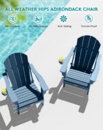 SERWALL Folding Adirondack Chair Set of 2 with Cup Holder for Fire Pit-Blue | Adirondack Chairs Set for Patio Garden Outdoors, All Weather Plastic Fire Pit Chair, Wood Texture, SGS Tested, Lawn Chairs - Image 10