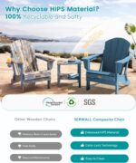 SERWALL Folding Adirondack Chair Set of 2 with Cup Holder for Fire Pit-Blue | Adirondack Chairs Set for Patio Garden Outdoors, All Weather Plastic Fire Pit Chair, Wood Texture, SGS Tested, Lawn Chairs - Image 12