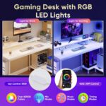 DUMOS L Shaped Gaming Desk, 48" Computer Desks with Storage Shelves | Coner Desk with USB Charging Ports, Power Outlets, LED Lights and Monitor Stand for Home Office, White - Image 6