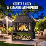 Panovue 39 Inch Fire Pits with Outdoor Chimney and Wood Storage | Large Outdoor Fireplace, Mesh Spark Screen, Fire Poker Included, Built-In Log Storage, For Backyard Patio Camping - Image 5