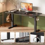 Huuger 55 x 28 Large Electric Standing Desk, Height Adjustable Computer Desk, 27.6" Deep Desktop, Stand up Gaming Office Table with 2 Hooks, 3 Preset Heights, for Home Office, Black, ACD134B - Image 8