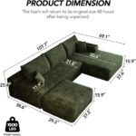 107.7" Boneless Sectional Couch Modern Modular U - Shape Corduroy Upholstered Sofa for Living Room - Deep Seat with Chaise and Ottoman(Green, 2 Seater+Right Facing Chaise+Ottoman) - Image 3
