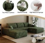 107.7" Boneless Sectional Couch Modern Modular U - Shape Corduroy Upholstered Sofa for Living Room - Deep Seat with Chaise and Ottoman(Green, 2 Seater+Right Facing Chaise+Ottoman) - Image 5