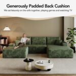 107.7" Boneless Sectional Couch Modern Modular U - Shape Corduroy Upholstered Sofa for Living Room - Deep Seat with Chaise and Ottoman(Green, 2 Seater+Right Facing Chaise+Ottoman) - Image 7