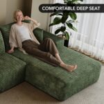 107.7" Boneless Sectional Couch Modern Modular U - Shape Corduroy Upholstered Sofa for Living Room - Deep Seat with Chaise and Ottoman(Green, 2 Seater+Right Facing Chaise+Ottoman) - Image 9