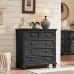Farmhouse Bedroom Dresser and Nightstand Set of 4, 6 Drawer Tall & 5 Drawers Dresser & 2 Drawer Nightstand Set, Rustic Wood Furniture Set for Bedroom, Hallway, Black - Image 3