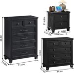 Farmhouse Bedroom Dresser and Nightstand Set of 4, 6 Drawer Tall & 5 Drawers Dresser & 2 Drawer Nightstand Set, Rustic Wood Furniture Set for Bedroom, Hallway, Black - Image 4
