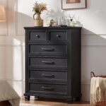 Farmhouse Bedroom Dresser and Nightstand Set of 4, 6 Drawer Tall & 5 Drawers Dresser & 2 Drawer Nightstand Set, Rustic Wood Furniture Set for Bedroom, Hallway, Black - Image 5