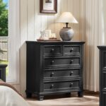 Farmhouse Bedroom Dresser and Nightstand Set of 4, 6 Drawer Tall & 5 Drawers Dresser & 2 Drawer Nightstand Set, Rustic Wood Furniture Set for Bedroom, Hallway, Black - Image 7