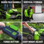 Greenworks 48V (24V x 2) 20" Cordless Battery Mower, 12" String Trimmer/Edger, & 320 CFM Blower Combo Kit w/ (2) 4.0Ah Batteries, (1) 2.0Ah Battery & Chargers - Image 8