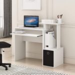 Furinno Econ Multipurpose Home Office Computer Writing Desk, White/Black | Side Shelves and Storage Bin, Computer Desk, Office Desk, for Home Office, Study Room, Dorm - Image 3