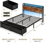 Queen Bed Frame with Headboard Storage, Charging Station, Drawers | 1200 lbs Capacity, LED lights, Platform Bed Frame Queen Size, No Box Spring Needed, Noise Free, Easy Assembly - Image 3