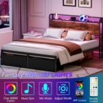 Queen Bed Frame with Headboard Storage, Charging Station, Drawers | 1200 lbs Capacity, LED lights, Platform Bed Frame Queen Size, No Box Spring Needed, Noise Free, Easy Assembly - Image 4