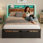 Queen Bed Frame with Headboard Storage, Charging Station, Drawers | 1200 lbs Capacity, LED lights, Platform Bed Frame Queen Size, No Box Spring Needed, Noise Free, Easy Assembly - Image 7