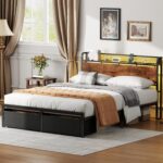 Queen Bed Frame with Headboard Storage, Charging Station, Drawers | 1200 lbs Capacity, LED lights, Platform Bed Frame Queen Size, No Box Spring Needed, Noise Free, Easy Assembly - Image 9