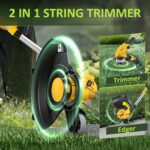 20V Electric Weed Wacker Edger Lawn Tool, Battery Powered Weed Eater 12-Inch Cordless String Trimmer Grass Trimmer Lightweight Yard Tools for Garden, Lawn Mower Cutter with 2 2.0Ah Battery and Charger - Image 3