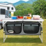 VEVOR Camping Kitchen Station, 3 Adjustable Height Folding Outdoor Camp Cooking Table with Storage Organizer, Quick Set-up for Patio BBQ Picnic Glamping Traveling - Image 3