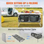 VEVOR Camping Kitchen Station, 3 Adjustable Height Folding Outdoor Camp Cooking Table with Storage Organizer, Quick Set-up for Patio BBQ Picnic Glamping Traveling - Image 6
