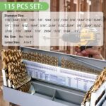 Cobalt Drill Bit Set - 115Pcs M35 High Speed Steel Bits for Hardened Metals, Stainless Steel, Cast Iron and Wooden Plastics, with Metal Index Storage Box,1/16"-1/2", A-Z, #1-#60 - Image 5