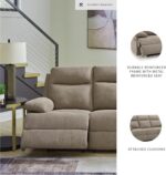 Signature Design by Ashley Reclining Sofa Couch with Drop Down Table, Mocha | 100% polyester chenille upholstery with pillow-top arms, Integrated USB charging and 2 cup holders, Yarrow Lane Series - Image 5