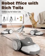 CYROS 3-in-1 Interactive Cat Toy - 2-Speed Automatic Moving Mouse Cat Toys Self Play with 2pcs Hanging Feather String Ribbon and Wiggly Silicone Mice Tail for Bored Indoor Adult Cats Kittens - Image 3