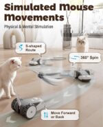 CYROS 3-in-1 Interactive Cat Toy - 2-Speed Automatic Moving Mouse Cat Toys Self Play with 2pcs Hanging Feather String Ribbon and Wiggly Silicone Mice Tail for Bored Indoor Adult Cats Kittens - Image 4