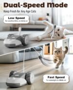 CYROS 3-in-1 Interactive Cat Toy - 2-Speed Automatic Moving Mouse Cat Toys Self Play with 2pcs Hanging Feather String Ribbon and Wiggly Silicone Mice Tail for Bored Indoor Adult Cats Kittens - Image 6