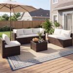 Sweetcrispy Outdoor Sectional Sofa, Patio Sofa, Coffee Table | Modular PE Wicker Rattan, Thick Cushions, 7-Piece, Backyard Poolside Garden Deck, Brown - Image 3
