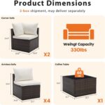 Sweetcrispy Outdoor Sectional Sofa, Patio Sofa, Coffee Table | Modular PE Wicker Rattan, Thick Cushions, 7-Piece, Backyard Poolside Garden Deck, Brown - Image 7