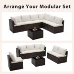 Sweetcrispy Outdoor Sectional Sofa, Patio Sofa, Coffee Table | Modular PE Wicker Rattan, Thick Cushions, 7-Piece, Backyard Poolside Garden Deck, Brown - Image 8