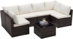 Sweetcrispy Outdoor Sectional Sofa, Patio Sofa, Coffee Table | Modular PE Wicker Rattan, Thick Cushions, 7-Piece, Backyard Poolside Garden Deck, Brown - Image 9