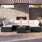 Sweetcrispy Outdoor Sectional Sofa, Patio Sofa, Coffee Table | Modular PE Wicker Rattan, Thick Cushions, 7-Piece, Backyard Poolside Garden Deck, Brown - Image 10