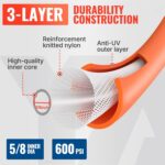 YAMATIC Flexible Garden Hose 5/8" x 75ft, 360° Swivel Handle, Burst 600 PSI | Water Hose for All-weather, 3/4" Brass Connections for Leakproof, Lightweight Hose for Lawn, Agriculture, Orange - Image 3