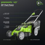 Greenworks 40V 20 in Push Lawn Mower, 4.0 Ah and 2.0 Ah Battery, Charger - Image 3