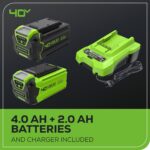 Greenworks 40V 20 in Push Lawn Mower, 4.0 Ah and 2.0 Ah Battery, Charger - Image 9