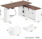SEDETA Farmhouse 55 inch L Shaped Standing Desk with Storage Drawers | Height Adjustable Corner Computer Desk with Power Outlets, Sliding Bar Door for Home Office, White - Image 3