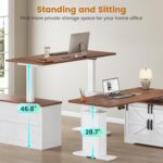 SEDETA Farmhouse 55 inch L Shaped Standing Desk with Storage Drawers | Height Adjustable Corner Computer Desk with Power Outlets, Sliding Bar Door for Home Office, White - Image 5