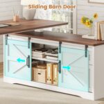 SEDETA Farmhouse 55 inch L Shaped Standing Desk with Storage Drawers | Height Adjustable Corner Computer Desk with Power Outlets, Sliding Bar Door for Home Office, White - Image 9