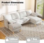 U Shaped Sectional Couches for Living Room, Modular Sectional Sofa with Double Chaise Lounge, 4 Seat Chenille Upholstered Sofa Set, Soft Comfy Couch for Apartment Home (Light Gray) - Image 3