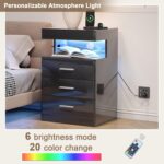 Treocho Led Nightstand with Hidden Space & Charging Station | 3 Drawer Smart Nightstand, Glossy Finish, RGB Lights, Tall Bedside Table for Bedroom, Black - Image 4