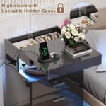 Treocho Led Nightstand with Hidden Space & Charging Station | 3 Drawer Smart Nightstand, Glossy Finish, RGB Lights, Tall Bedside Table for Bedroom, Black - Image 5