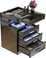 Treocho Led Nightstand with Hidden Space & Charging Station | 3 Drawer Smart Nightstand, Glossy Finish, RGB Lights, Tall Bedside Table for Bedroom, Black - Image 7