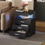 Treocho Led Nightstand with Hidden Space & Charging Station | 3 Drawer Smart Nightstand, Glossy Finish, RGB Lights, Tall Bedside Table for Bedroom, Black - Image 8