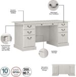 Bush Home Saratoga Executive Desk with Drawers in Linen White Oak - Image 5