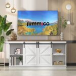 JUMMICO TV Stand for 65 Inch TV, Sliding Barn Doors, Bright White | Farmhouse Entertainment Center, Storage Cabinets, Adjustable Shelves, Media Console for Living Room, Bedroom - Image 4